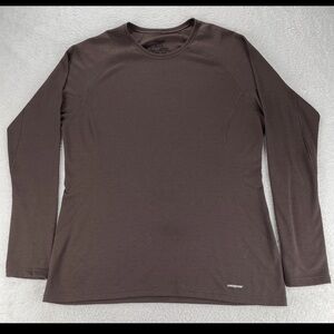 Patagonia Shirt Women L Brown Capilene Base Layer Outdoor Hiking Sweater Camping